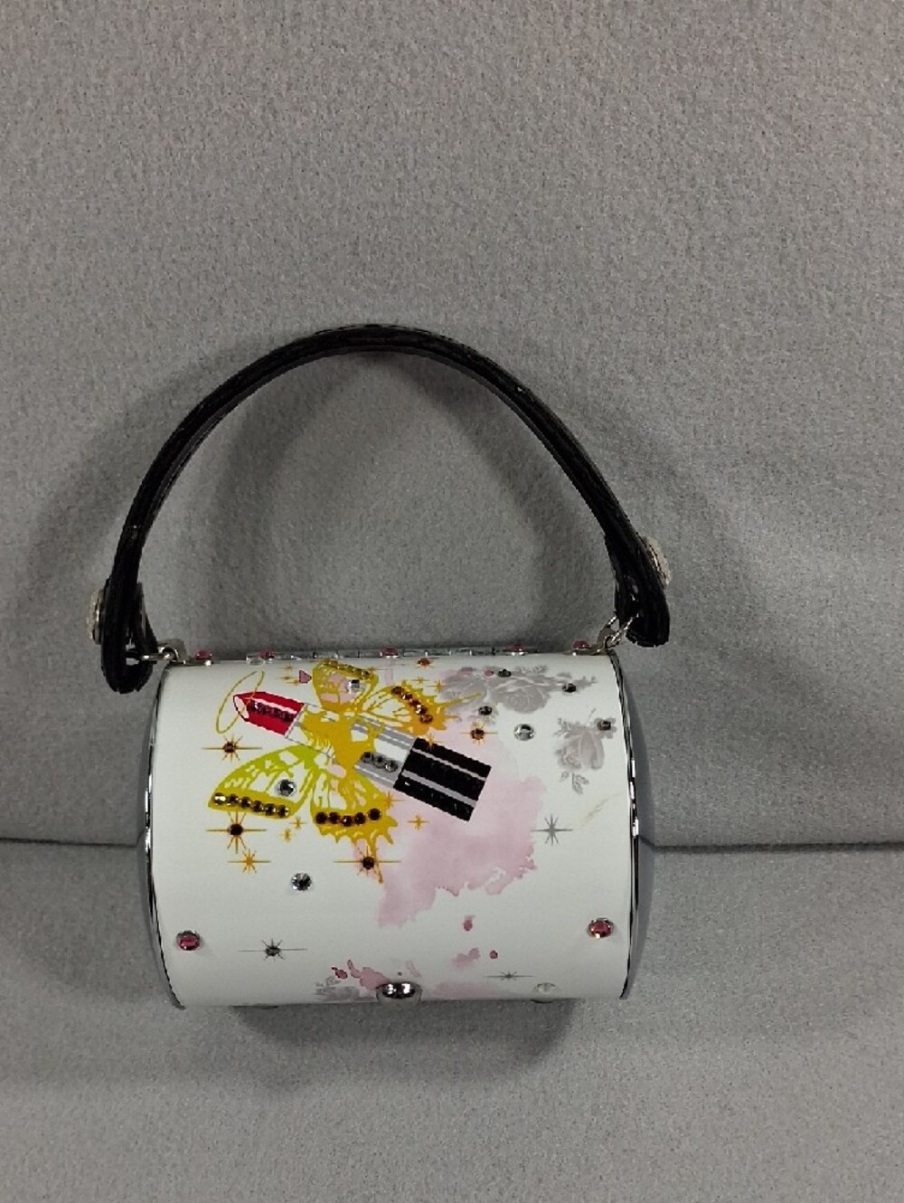 Little Earth White Graphic Dome Handbag with Black Handle - Picture 3 of 11